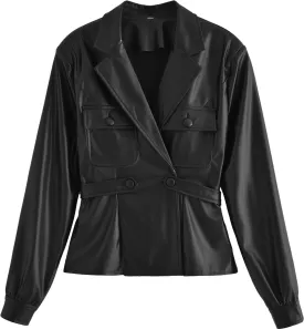 Women's Genuine Lambskin Leather Blazer With Lapel Collar