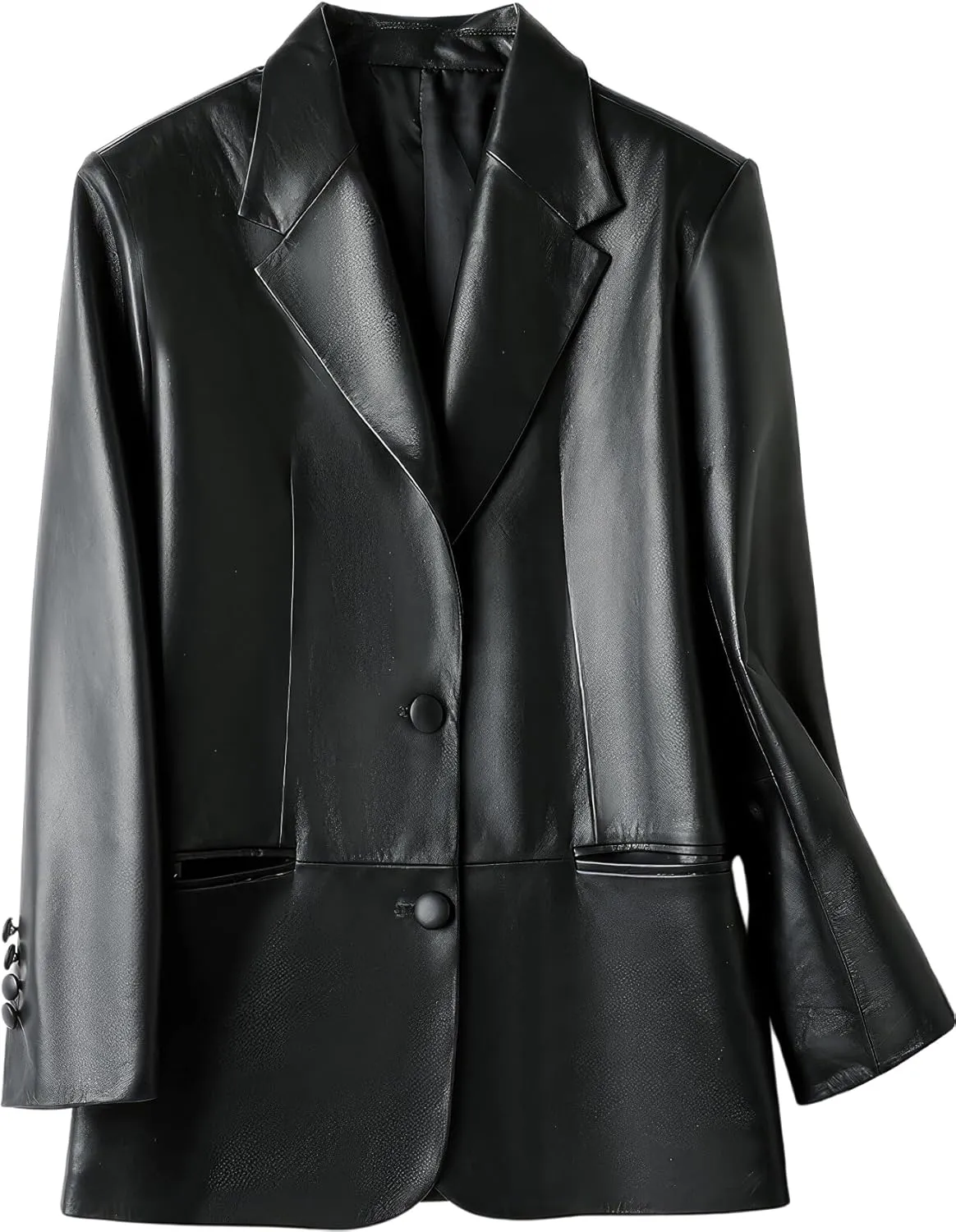 Women's Genuine Lambskin Leather Blazer With Lapel Collar