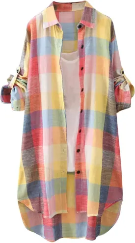 Womens Oversized Button Down Plaid Shacket Shirt Roll Up Long Sleeve Casual Boyfriend Tunic Blouse Top 2024 Fall
