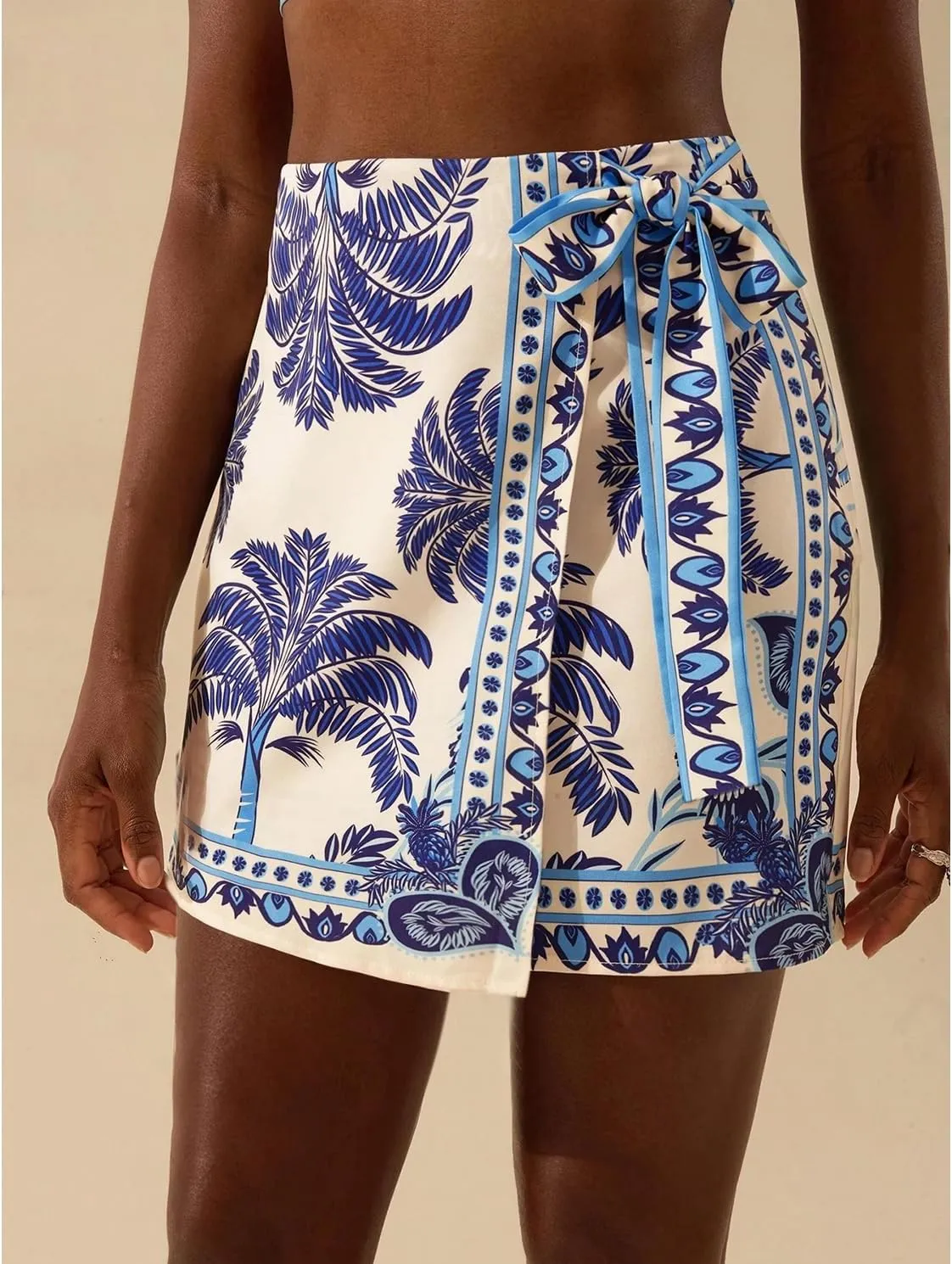 Womens Summer Floral Wrap Short Skirt Tie Side High Waist A Line Beach Vacation Boho Mini Skirt