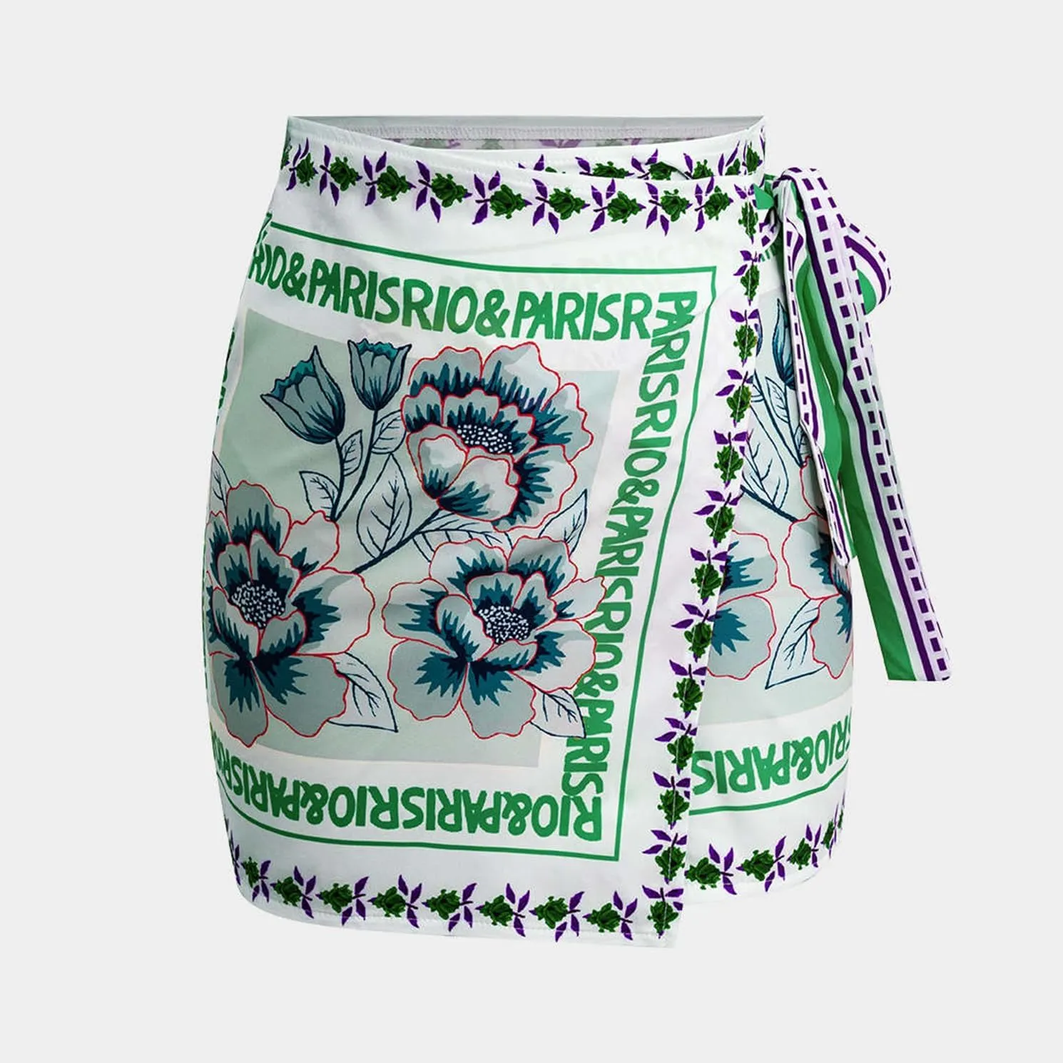 Womens Summer Floral Wrap Short Skirt Tie Side High Waist A Line Beach Vacation Boho Mini Skirt