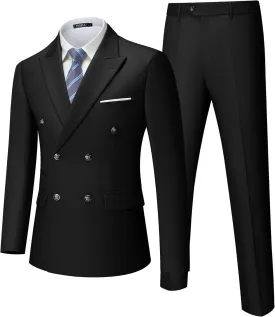 WULFUL Men's Suits Slim Fit 2 Piece Double Breasted Suit Men Tuxedo Blazer Jacket and Dress Pants Set for Business Wedding