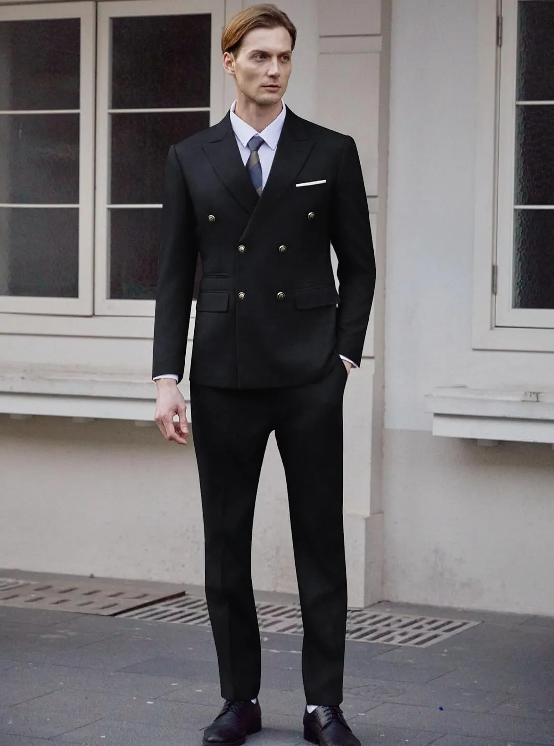 WULFUL Men's Suits Slim Fit 2 Piece Double Breasted Suit Men Tuxedo Blazer Jacket and Dress Pants Set for Business Wedding