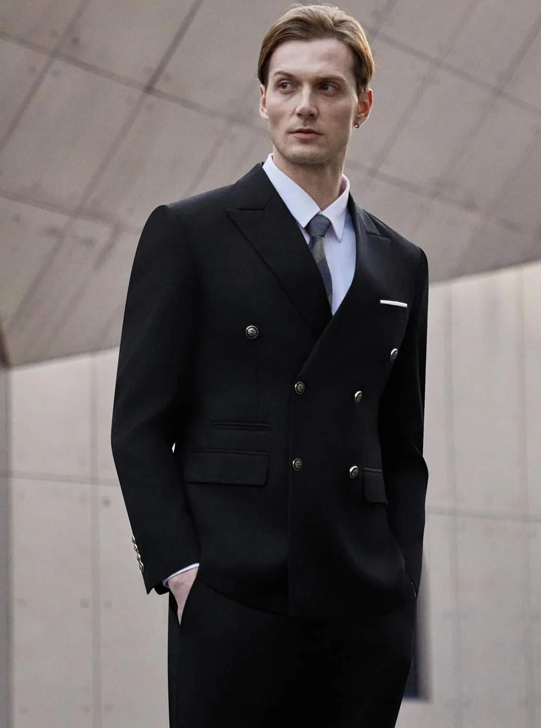 WULFUL Men's Suits Slim Fit 2 Piece Double Breasted Suit Men Tuxedo Blazer Jacket and Dress Pants Set for Business Wedding