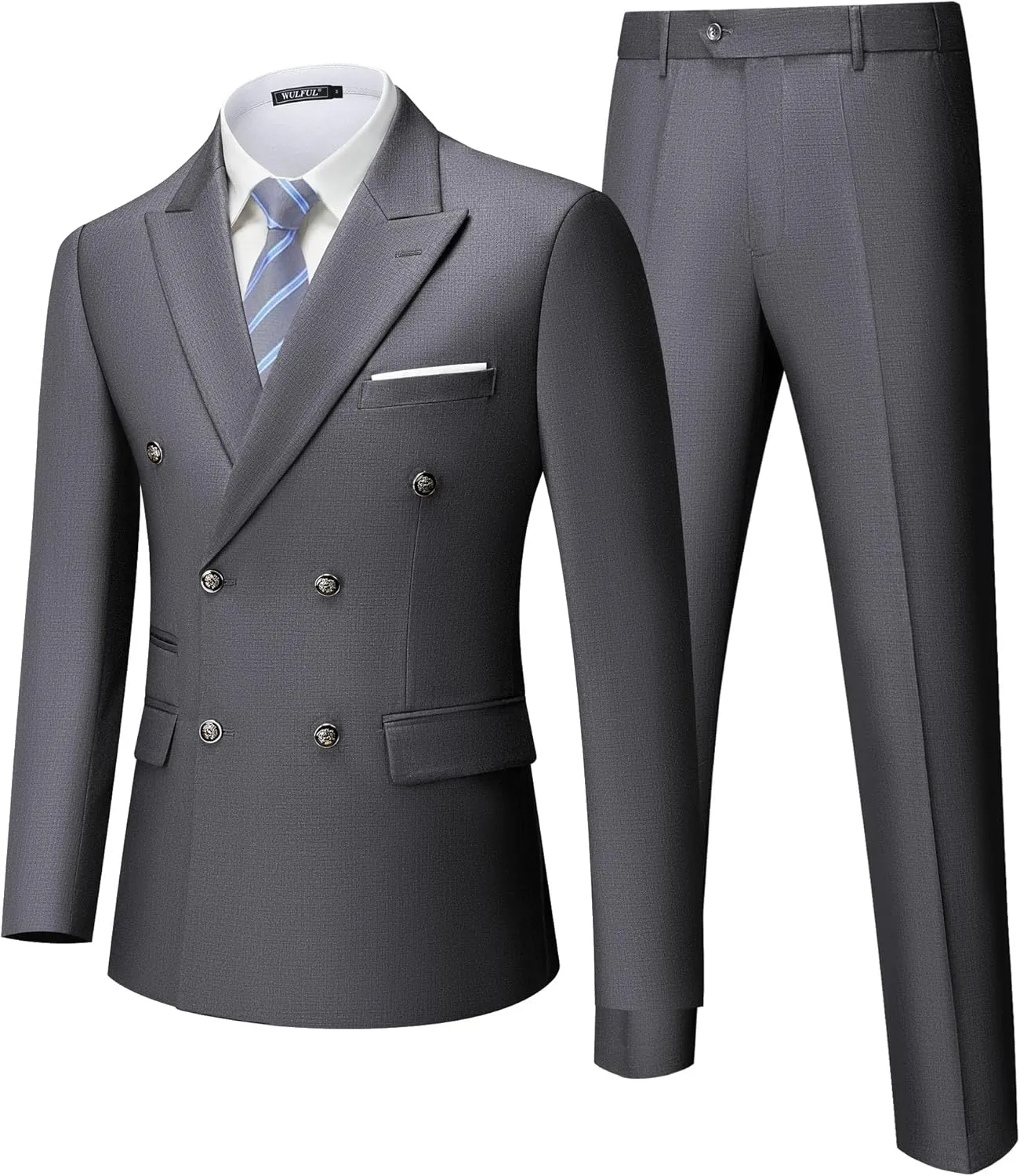 WULFUL Men's Suits Slim Fit 2 Piece Double Breasted Suit Men Tuxedo Blazer Jacket and Dress Pants Set for Business Wedding