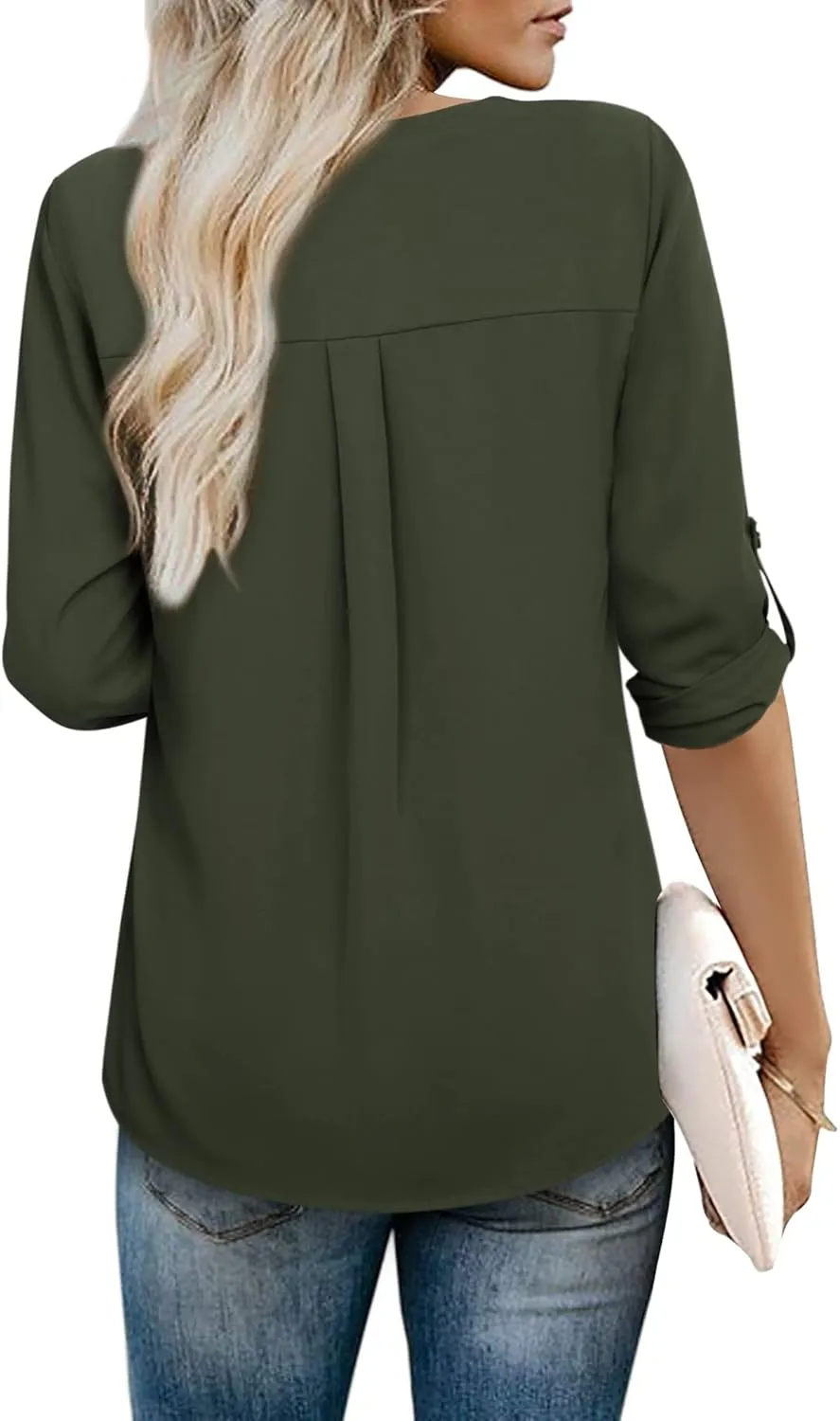 Youtalia Womens Blouses Dressy Casual Business Tops 3/4 Sleeve Chiffon V Neck Work Office Shirts