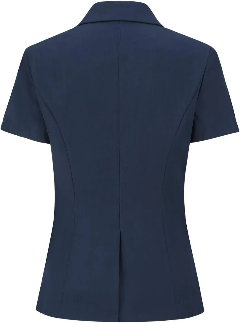 YYNUDA Women's Business Skirt Suit Set Formal Solid Short Sleeve Double Breasted Blazer Suit Set
