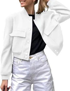 Zeagoo Women Bomber Jacket Casual Button Down Varsity Jackets Shackets With Pockets Outwear