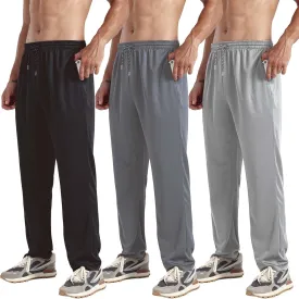ZH 3-Pack Men's Mesh Jogger Pants, Comfortable Athletic Pants with Pockets for Active Wear, Lightweight & Breathable S-3XL